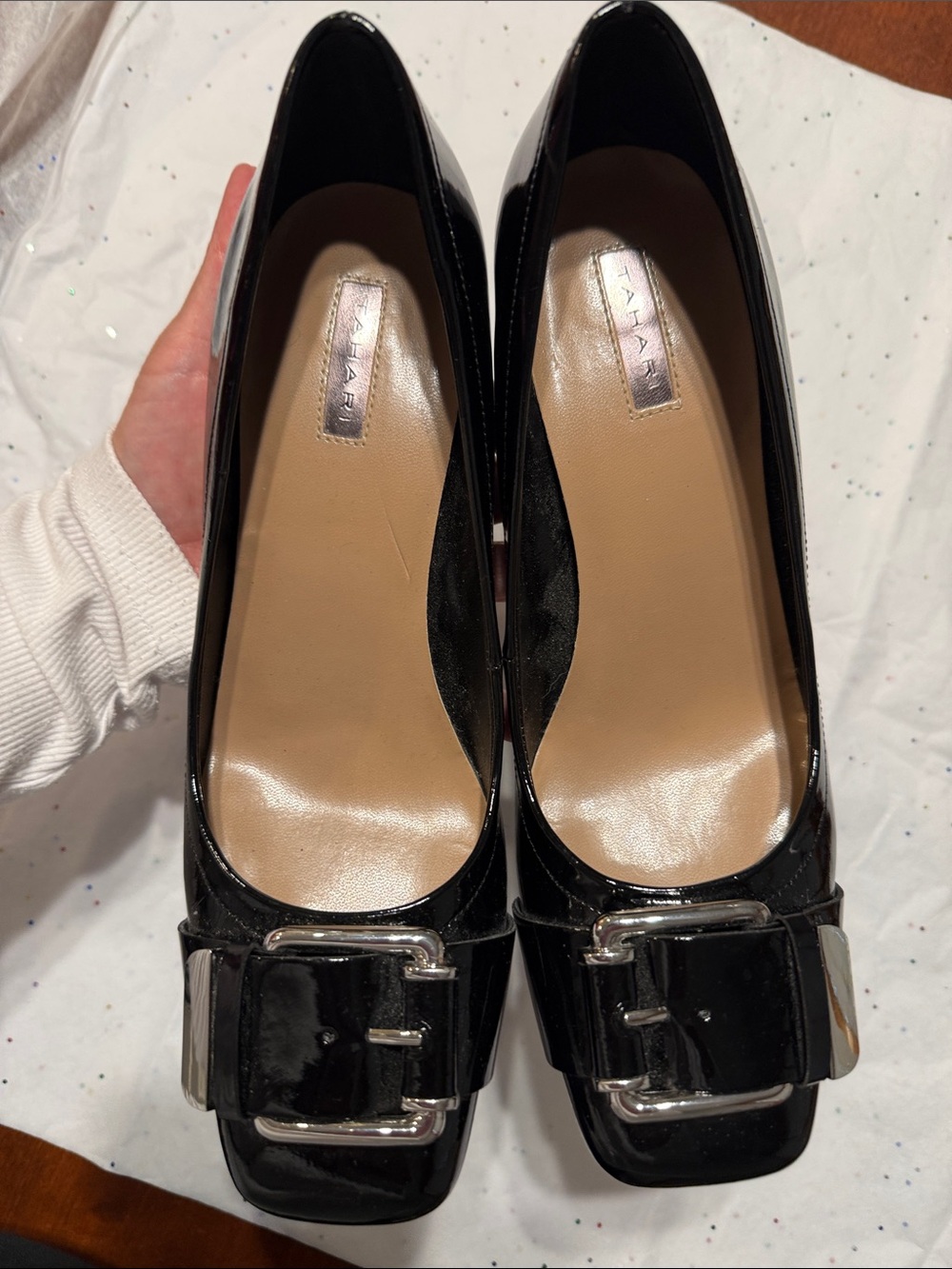 Tahari Black Patent Buckle Pumps - Women